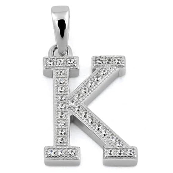 Sterling Silver Letter k CZ Initial Pendant - Picture 1 of 3